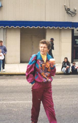 Shirley looking for grandkids in the crowd